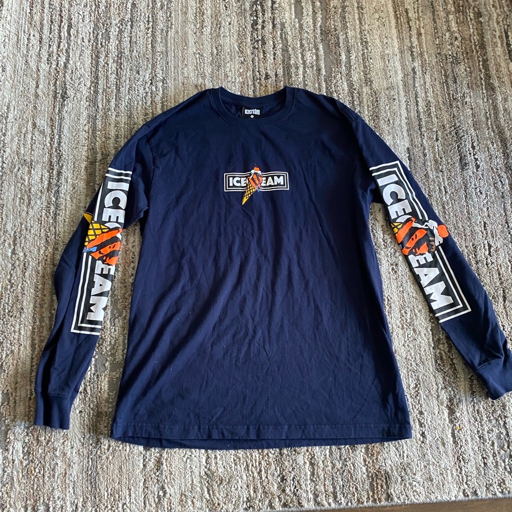 Icecream Blue Long Sleeve Tee with Bold Sleeve Graphics